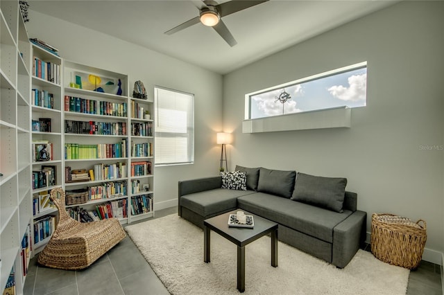 3715 NW 9th Ter, Cape Coral, FL 33993 - sitting room featuring a ceiling fan, tile patterned flooring, and baseboards