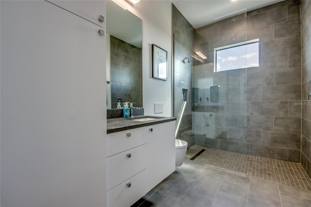 3715 NW 9th Ter, Cape Coral, FL 33993 - full bathroom featuring toilet, walk in shower, vanity, and tile patterned floors