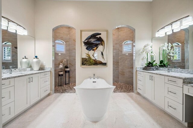 bathroom featuring vanity and separate shower and tub