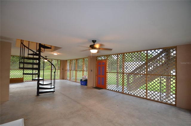 garage featuring ceiling fan