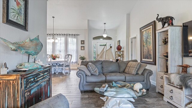 living room featuring dark hardwood / wood-style floors