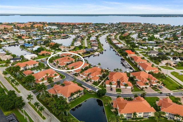 aerial view with a water view