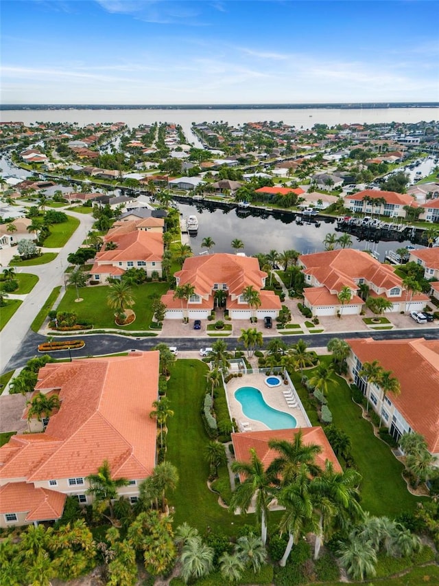 bird's eye view featuring a water view