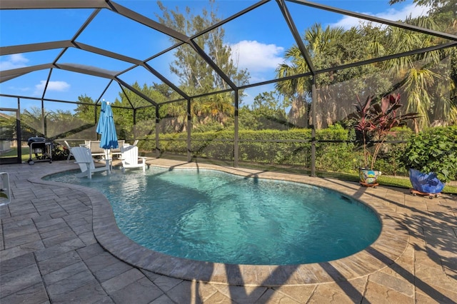 view of pool with a lanai and a patio area