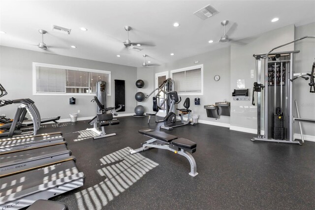 gym with ceiling fan