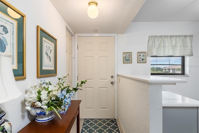 entryway with a textured ceiling