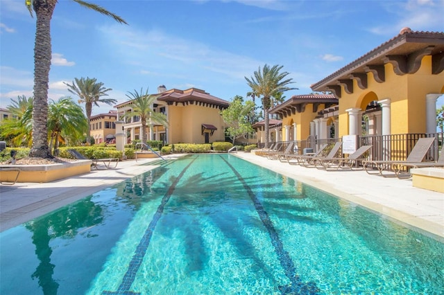 view of swimming pool featuring a patio