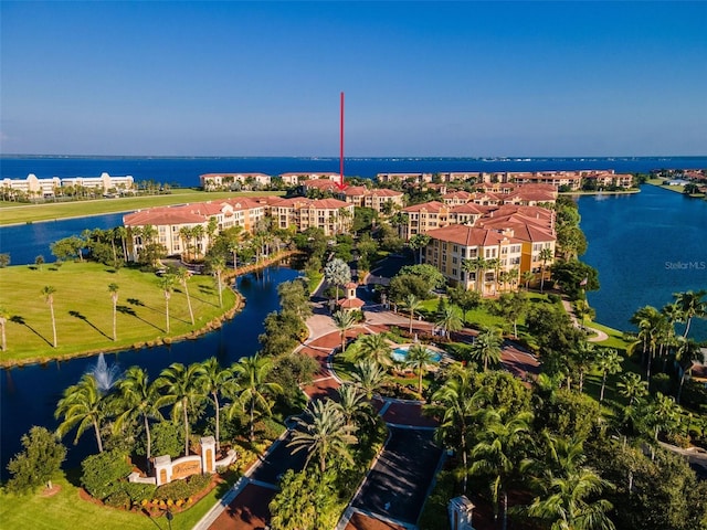 aerial view with a water view