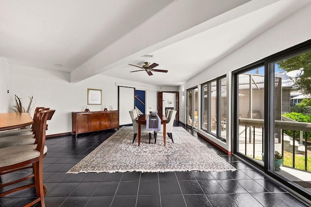 dining space featuring ceiling fan