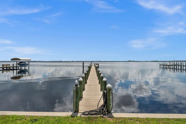 dock area with a water view