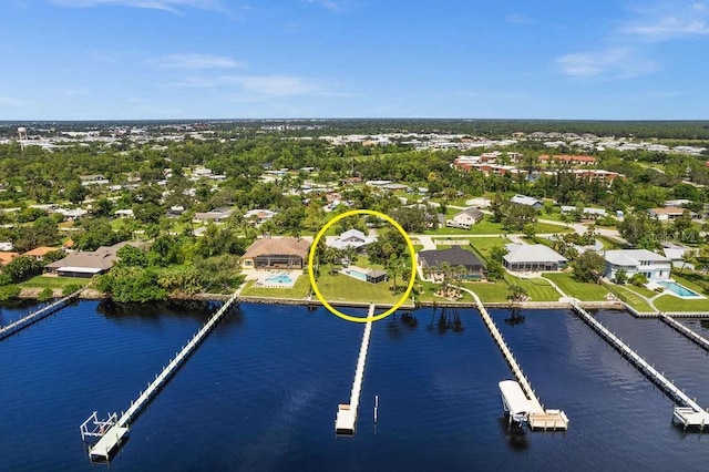 bird's eye view featuring a water view