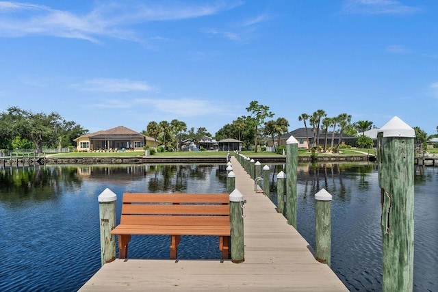 view of dock with a water view