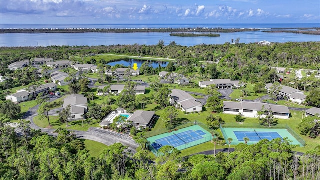 aerial view with a water view