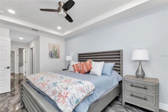 bedroom featuring a closet and ceiling fan