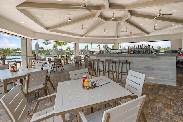 dining space with ceiling fan