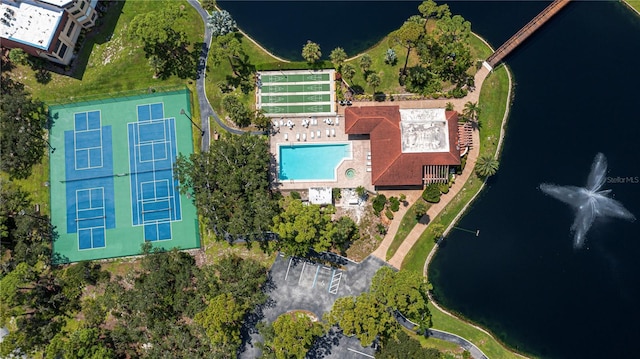 aerial view featuring a water view