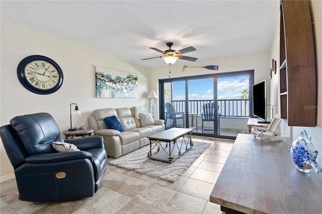 living room featuring ceiling fan