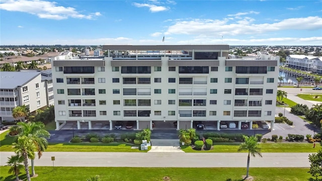 view of building exterior featuring a water view