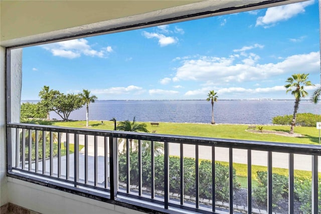 balcony with a water view