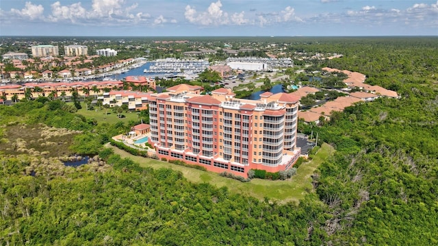 aerial view with a water view