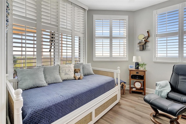 bedroom with light hardwood / wood-style floors