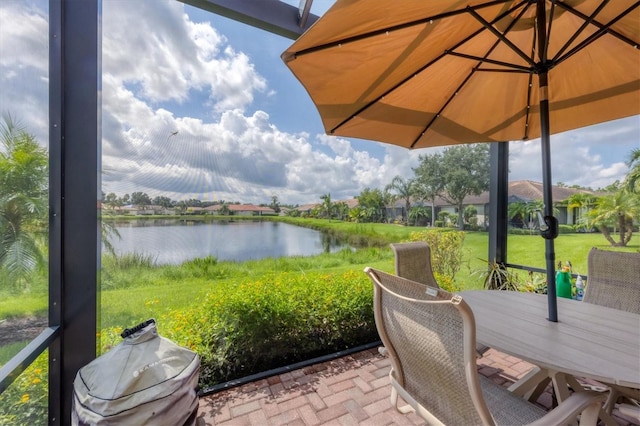 view of patio / terrace featuring a water view