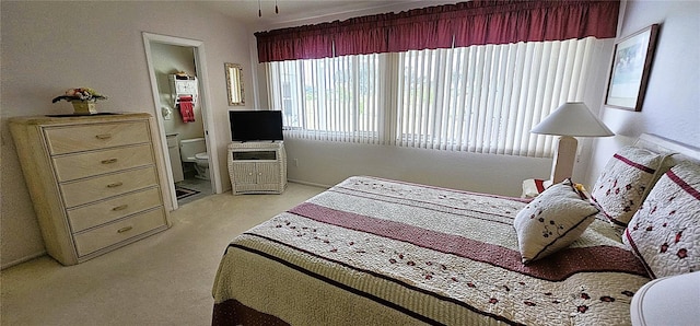 carpeted bedroom with ensuite bath