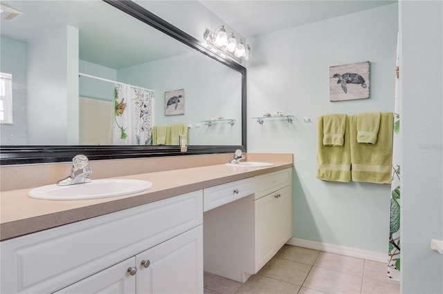 bathroom with vanity and tile patterned floors