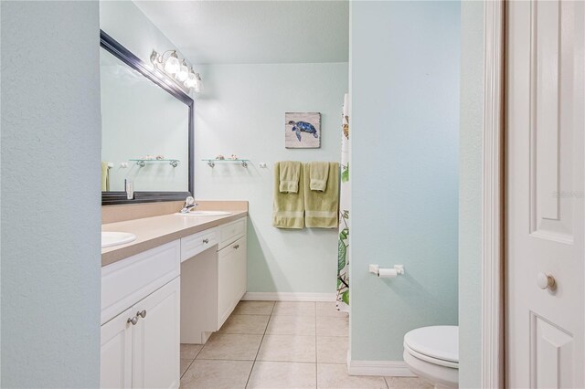 bathroom featuring tile patterned flooring, vanity, and toilet