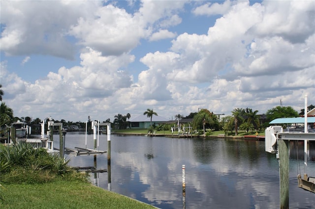 water view featuring a dock