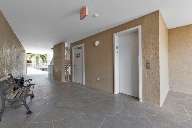 view of patio / terrace featuring elevator