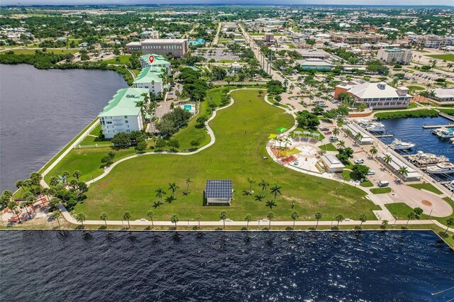 bird's eye view featuring a water view