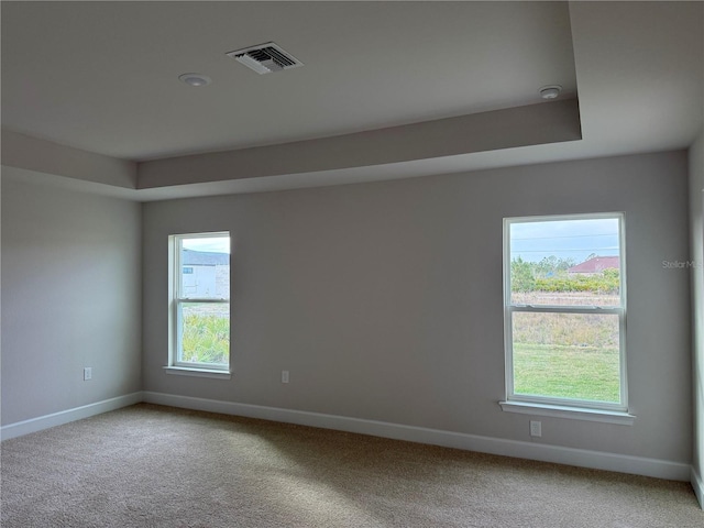 carpeted empty room with visible vents and baseboards