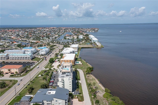 drone / aerial view featuring a water view