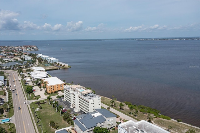 aerial view featuring a water view