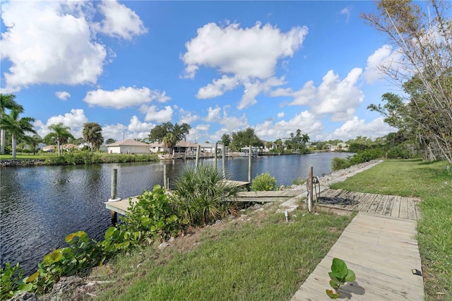 water view featuring a dock