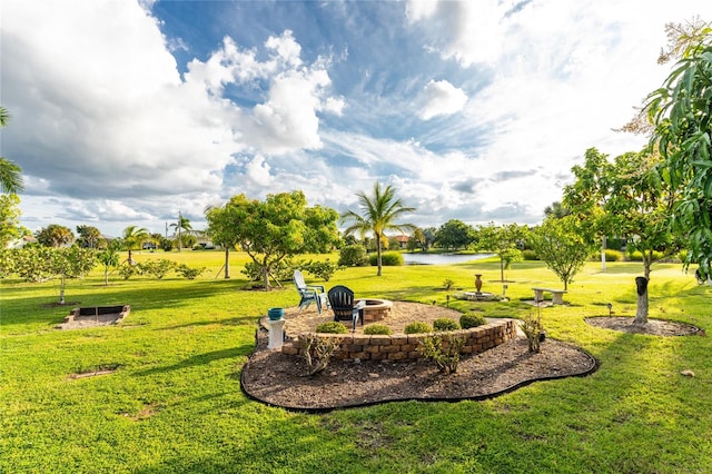 view of community featuring a yard and a water view