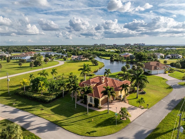 aerial view with a water view