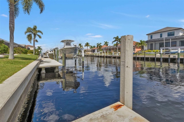 dock area with a water view