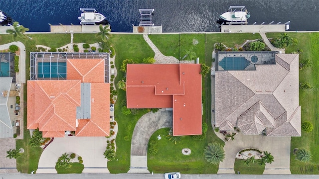 aerial view with a water view