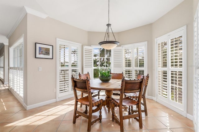 tiled dining space with plenty of natural light