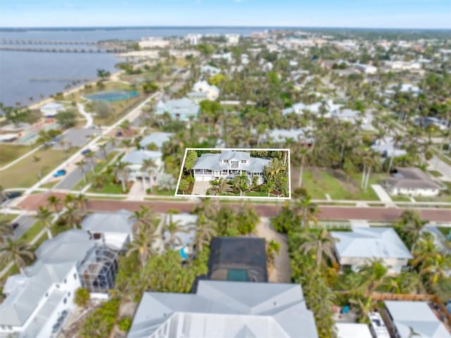 aerial view with a water view