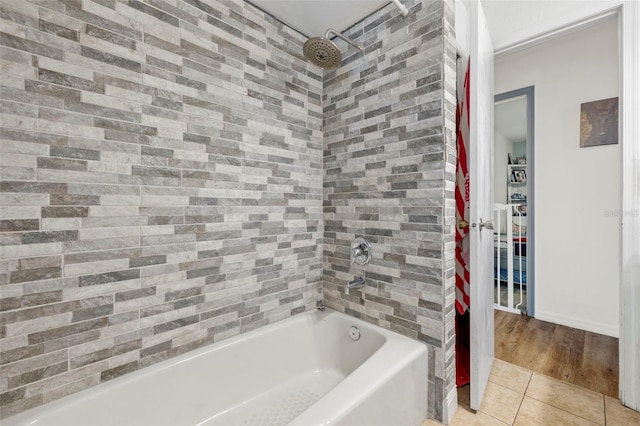 bathroom with tile patterned floors and shower / tub combo with curtain