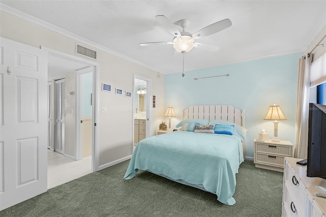 2532 Estero Blvd Unit 607, Fort Myers Beach, FL 33931 - bedroom featuring carpet floors, ornamental molding, and ceiling fan