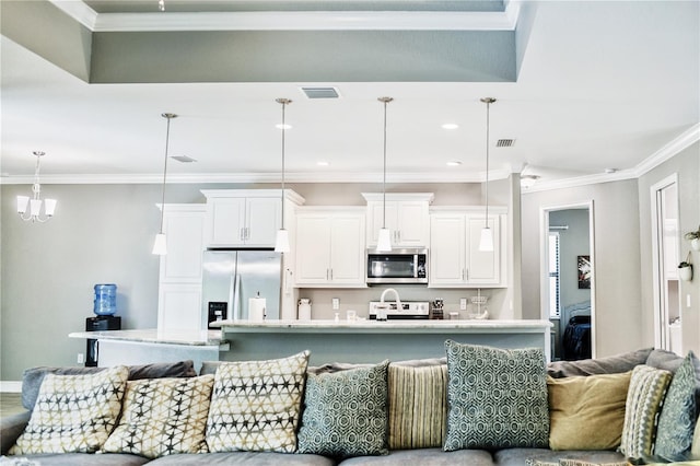 living room featuring ornamental molding