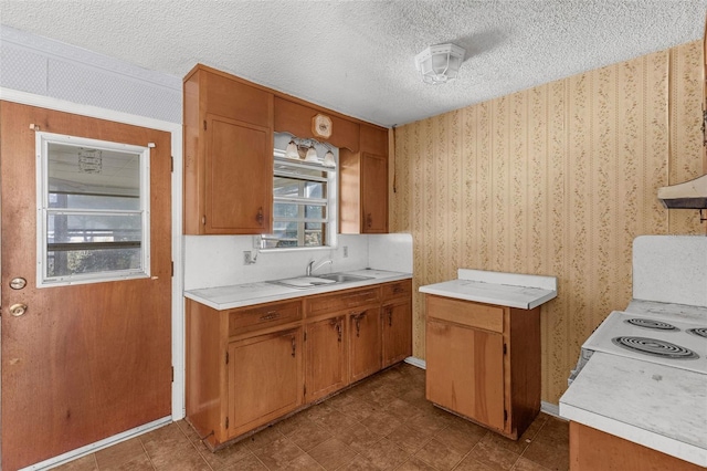 kitchen featuring a textured ceiling and sink