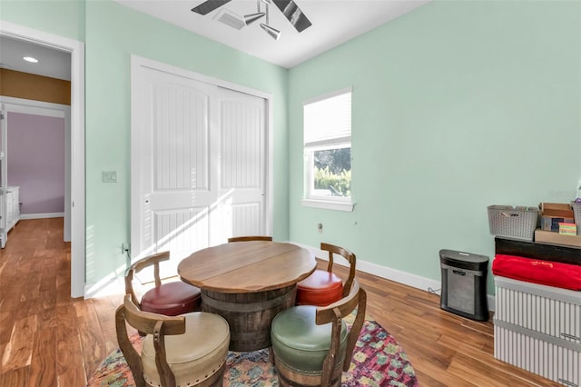 interior space featuring ceiling fan and light hardwood / wood-style floors