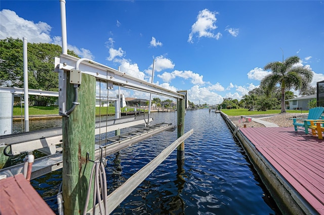 dock area with a water view