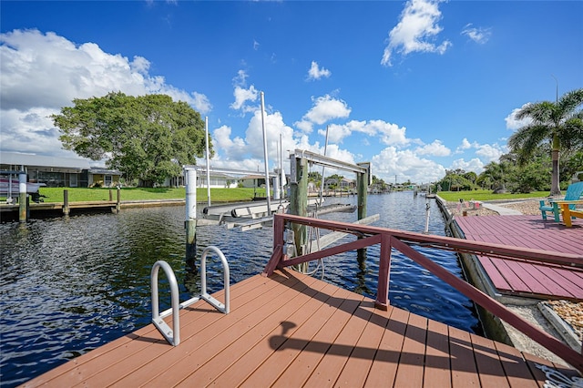 view of dock with a water view