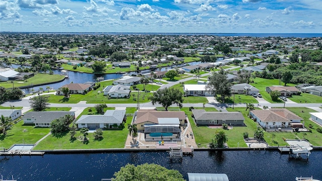 aerial view featuring a water view